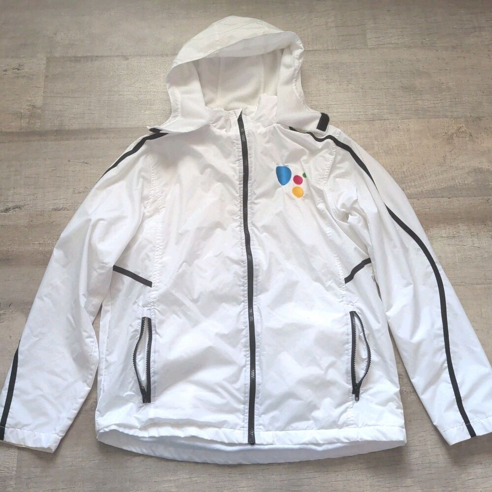 ​Google Assistant Employee Swag Team 365 White Hooded Windbreaker Jacket Large L